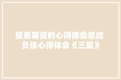 债务筹资的心得体会总结 负债心得体会《三篇》 承诺书
