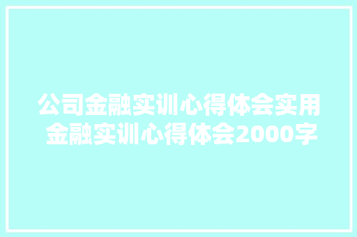公司金融实训心得体会实用 金融实训心得体会2000字《五篇》 计算机论文
