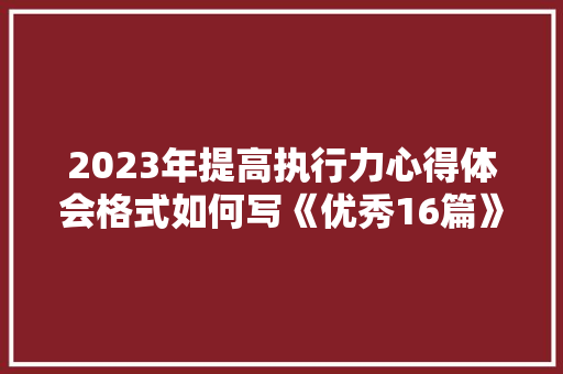 2023年提高执行力心得体会格式如何写《优秀16篇》 公证书