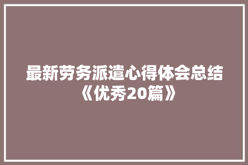 最新劳务派遣心得体会总结《优秀20篇》 毕业设计