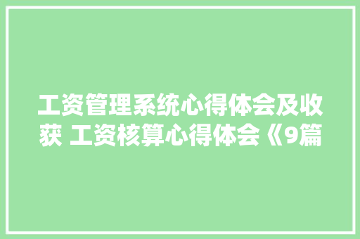 工资管理系统心得体会及收获 工资核算心得体会《9篇》 社会论文