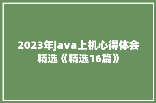 2023年java上机心得体会精选《精选16篇》 毕业设计