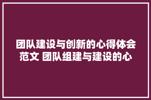 团队建设与创新的心得体会范文 团队组建与建设的心得《三篇》 计算机论文