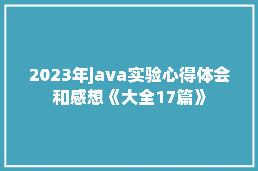 2023年java实验心得体会和感想《大全17篇》 策划方案