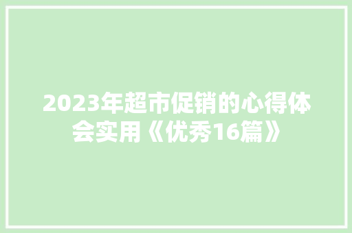 2023年超市促销的心得体会实用《优秀16篇》 社会论文
