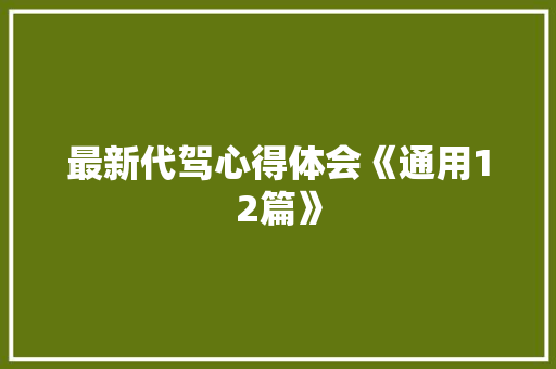 最新代驾心得体会《通用12篇》 论文