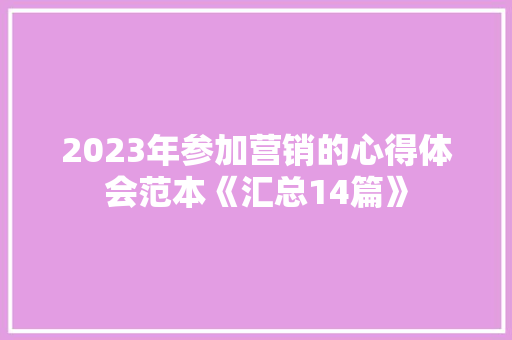 2023年参加营销的心得体会范本《汇总14篇》 简历资料