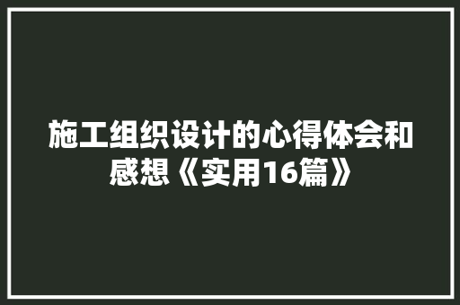 施工组织设计的心得体会和感想《实用16篇》 计算机论文