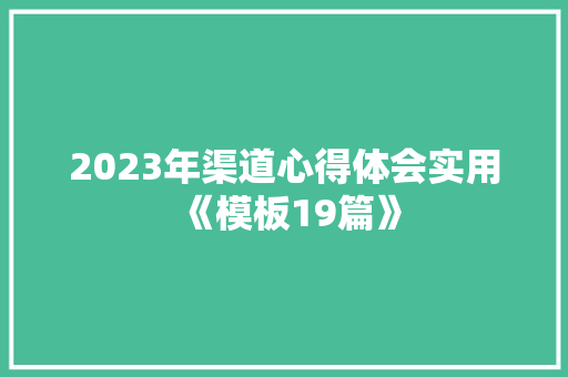 2023年渠道心得体会实用《模板19篇》 个人写作