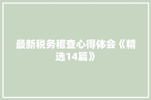 最新税务稽查心得体会《精选14篇》 管理论文