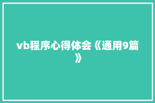 vb程序心得体会《通用9篇》 管理论文