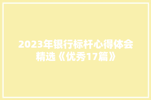 2023年银行标杆心得体会精选《优秀17篇》 担保书