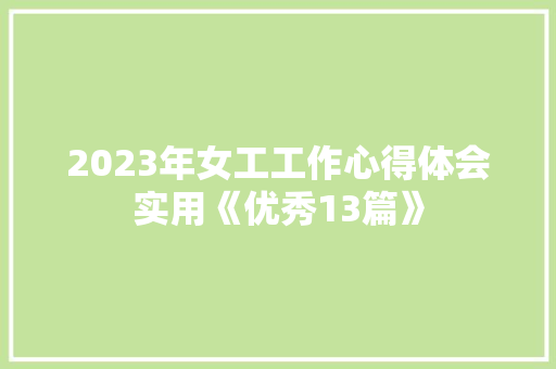 2023年女工工作心得体会实用《优秀13篇》 承诺书