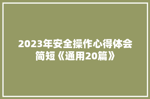2023年安全操作心得体会简短《通用20篇》 个人写作