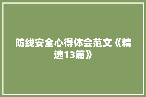 防线安全心得体会范文《精选13篇》 策划方案