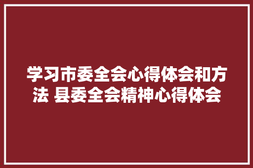 学习市委全会心得体会和方法 县委全会精神心得体会《九篇》 策划方案