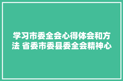 学习市委全会心得体会和方法 省委市委县委全会精神心得体会《八篇》 管理论文