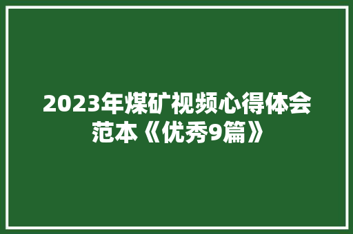 2023年煤矿视频心得体会范本《优秀9篇》 策划方案