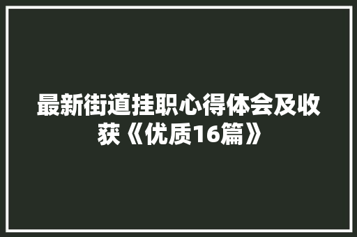 最新街道挂职心得体会及收获《优质16篇》 个人写作