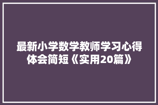 最新小学数学教师学习心得体会简短《实用20篇》 担保书