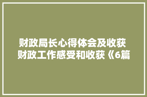 财政局长心得体会及收获 财政工作感受和收获《6篇》 担保书