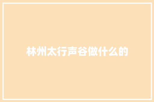 林州太行声谷做什么的 社会论文