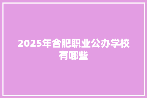 2025年合肥职业公办学校有哪些 教育论文