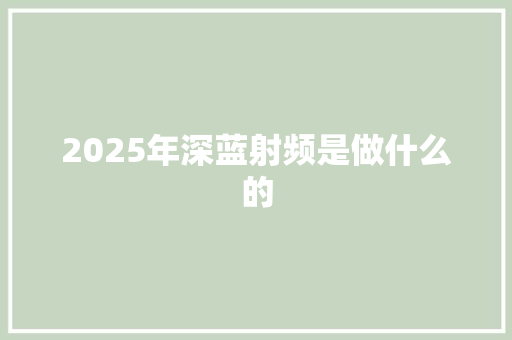 2025年深蓝射频是做什么的 社会论文