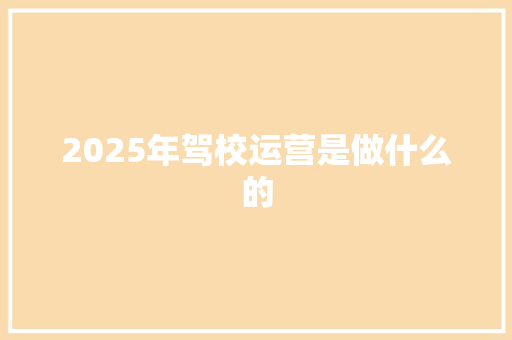 2025年驾校运营是做什么的 简历资料