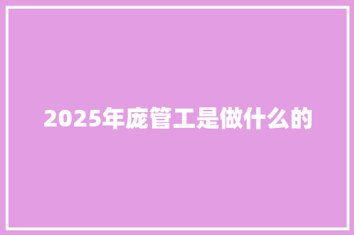 2025年庞管工是做什么的 策划方案