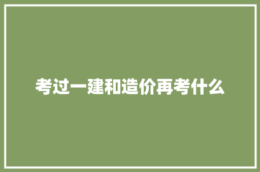 考过一建和造价再考什么 策划方案