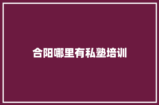 合阳哪里有私塾培训 个人写作