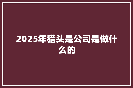 2025年猎头是公司是做什么的 担保书