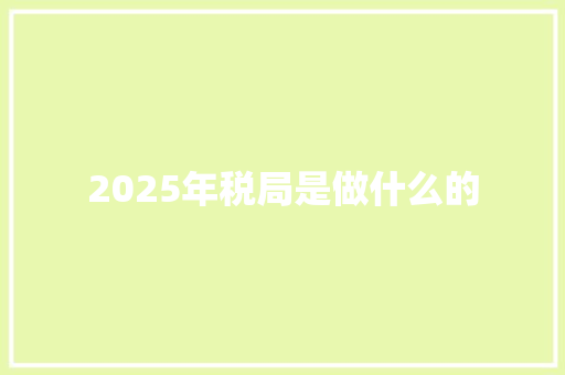 2025年税局是做什么的 条剧书信