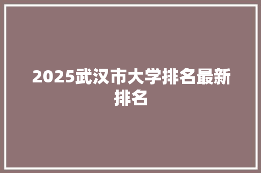 2025武汉市大学排名最新排名 论文