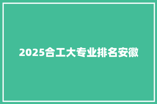 2025合工大专业排名安徽 管理论文
