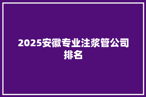 2025安徽专业注浆管公司排名 文秘写作