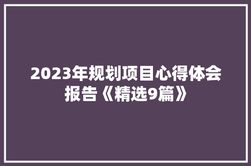 2023年规划项目心得体会报告《精选9篇》 社会论文