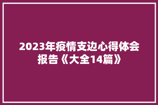 2023年疫情支边心得体会报告《大全14篇》 保证书