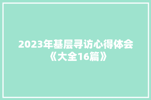 2023年基层寻访心得体会《大全16篇》 条剧书信