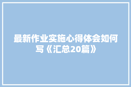 最新作业实施心得体会如何写《汇总20篇》 计算机论文