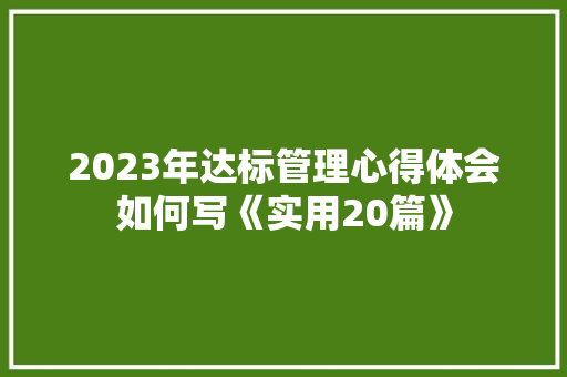 2023年达标管理心得体会如何写《实用20篇》 表扬书