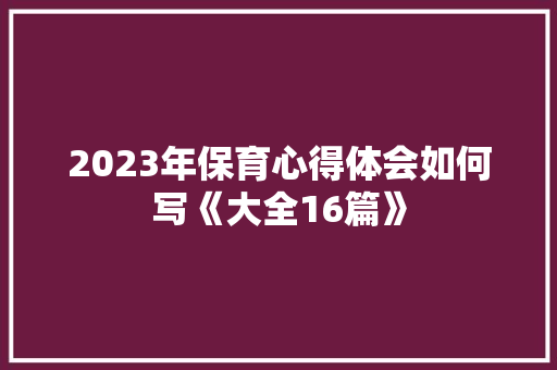 2023年保育心得体会如何写《大全16篇》 简历