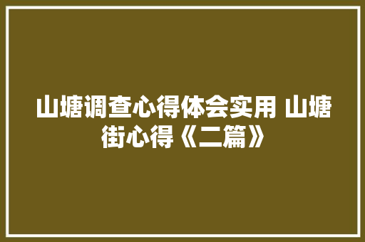 山塘调查心得体会实用 山塘街心得《二篇》 社会论文