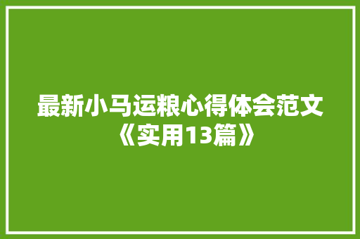 最新小马运粮心得体会范文《实用13篇》 管理论文
